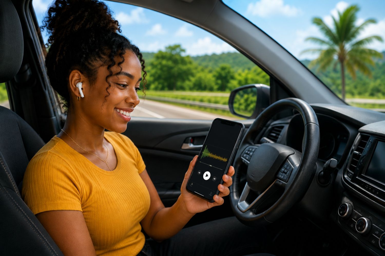 Learner listening to DriveSmartJA in car